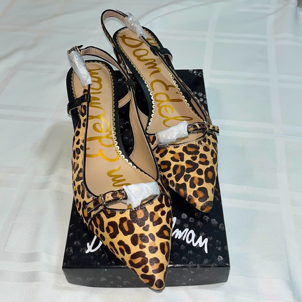 Sam Edelman Denia Slingback Kitten Heel - Nude Leopard/Black BRHM Style